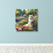 Kat in de prachtige tuin canvas afdruk (Insitu (Houten vloer))