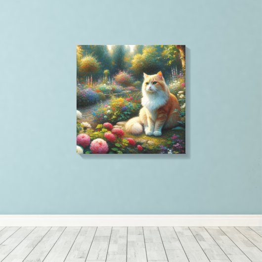 Kat in de prachtige tuin canvas afdruk (Insitu (Houten vloer))