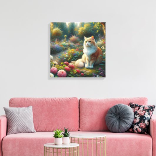 Kat in de prachtige tuin canvas afdruk (Insitu (Woonkamer))