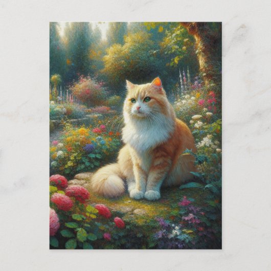 Kat in de prachtige tuin Canvas Print Briefkaart (Voorkant)
