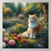 Kat in de prachtige tuin poster (Voorkant)