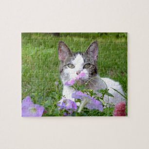 Kat in de Puzzle Petunias Legpuzzel