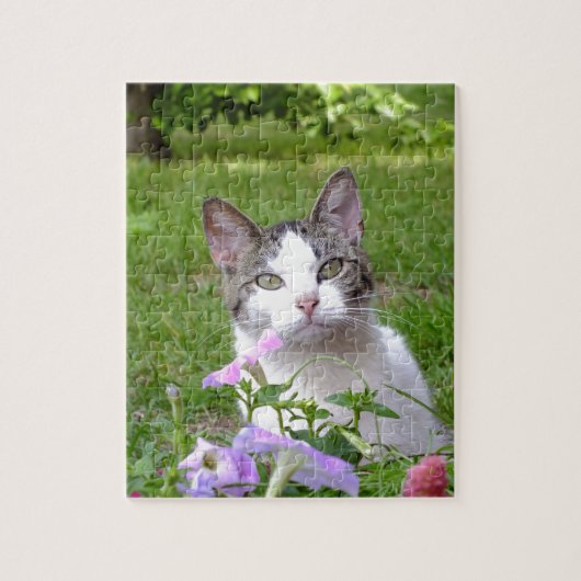 Kat in de Puzzle Petunias Legpuzzel (Verticaal)