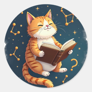 Kat In De Ruimte Leest Kosmisch Boek Tok Astronomi Ronde Sticker