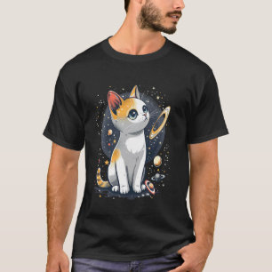 kat in de ruimte met planeten in sterrenstelsels j t-shirt
