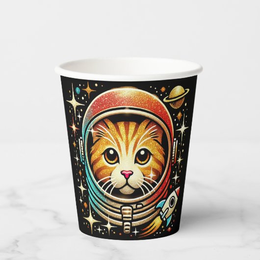 Kat in de ruimte papieren beker! bekers (Voorkant)