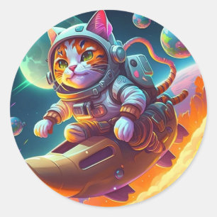 Kat in de ruimte ronde sticker