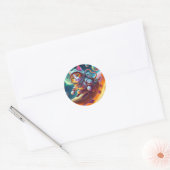 Kat in de ruimte ronde sticker (Envelop)