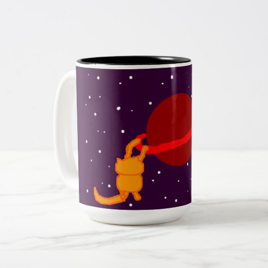 Kat in de ruimte tweekleurige koffiemok (Voorkant links)