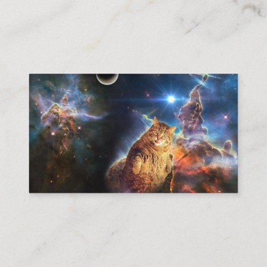 Kat in de ruimte visitekaartje (Achterkant)
