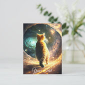 Kat in de ruimtesolf. briefkaart (Staand voorkant)