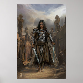 Kat in de ruïnes van een oude stad poster