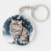 Kat in de sneeuw 2 ronde acryl Sleutelhanger (Achterkant)