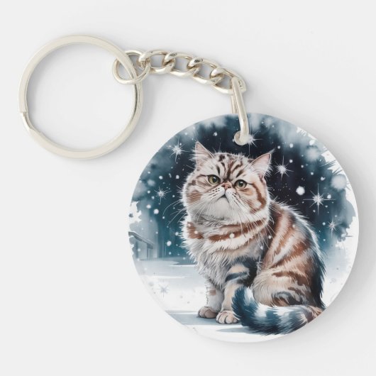 Kat in de sneeuw 2 ronde acryl Sleutelhanger (Voorkant)