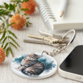 Kat in de sneeuw 3 ronde acryl Sleutelhanger (Voorkant Rechts)