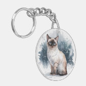 Kat in de sneeuw 4 ronde acryl Sleutelhanger (Voorkant Links)