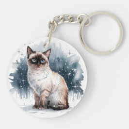 Kat in de sneeuw 4 ronde acryl Sleutelhanger