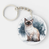 Kat in de sneeuw 4 ronde acryl Sleutelhanger (Voorkant)