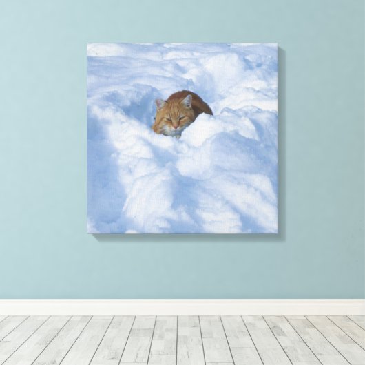 Kat in de sneeuw canvas afdruk (Insitu (Houten vloer))