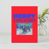 Kat in de sneeuw met oorbeschermers  feestdagenkaart (Staand voorkant)