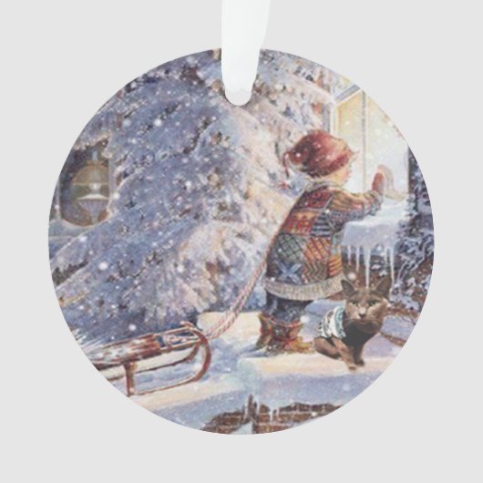 Kat in de sneeuwkerstversiering ornament (voorkant)