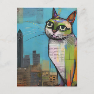 Kat in de stad Collage Briefkaart
