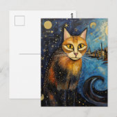 Kat in de Sterrennacht Stad Briefkaart (Voorkant / Achterkant)