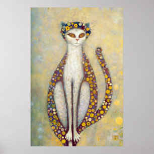 Kat in de stijl van Gustav Klimt, Art Nouveau Poster