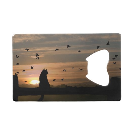 Kat in de Sunset Credit Kaart Bottle Open Creditkaart Flessenopener (Voorkant (Horizontaal))