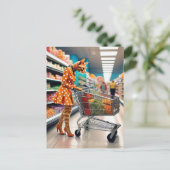 Kat in de supermarkt briefkaart (Staand voorkant)