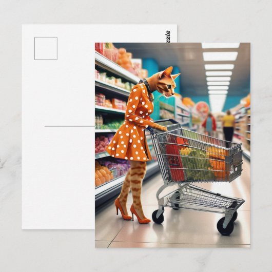 Kat in de supermarkt briefkaart (Voorkant / Achterkant)