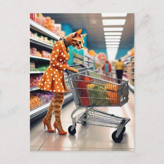 Kat in de supermarkt briefkaart (Voorkant)