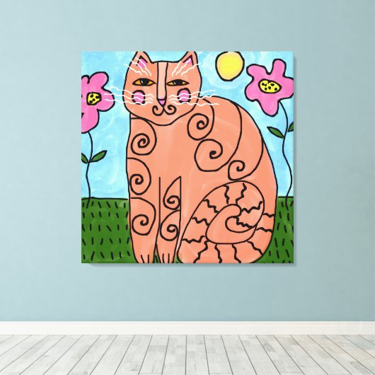 Kat in de tuin Abstract schilderen Canvas Afdruk (Insitu (Houten vloer))