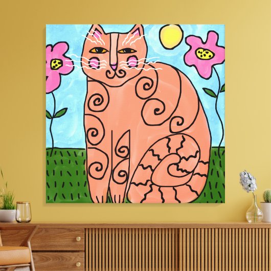 Kat in de tuin Abstract schilderen Canvas Afdruk (Insitu (Woonkamer))