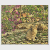 Kat in de tuin cadeaupapier (Vlak)