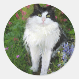 Kat in de tuin ronde sticker