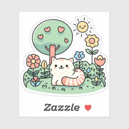 Kat in de tuin - Schattige Kat Sticker (Vel)