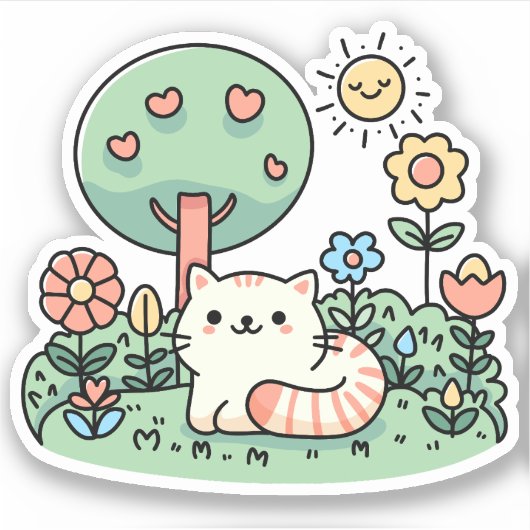 Kat in de tuin - Schattige Kat Sticker (Voorkant)