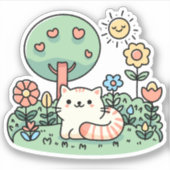 Kat In De Tuin - Schattige Kitty Sticker (Voorkant)