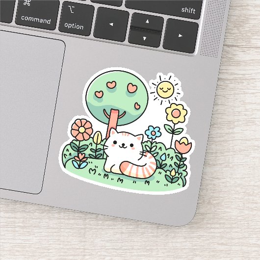 Kat In De Tuin - Schattige Kitty Sticker (Detail)