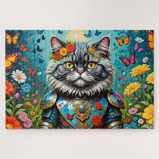 Kat in de tuin van aardse lekkernijen 2 legpuzzel (Horizontaal)