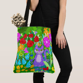 Kat in de tuin van Fantasy Flowers Butterflies Lad Tote Bag