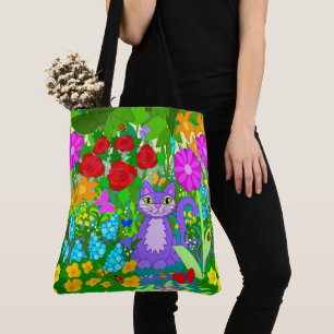 Kat in de tuin van Fantasy Flowers Butterflies Lad Tote Bag