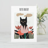 Kat in de tuinuitnodiging/kaart kaart (Staand voorkant)