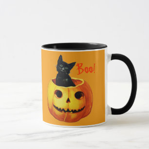 Kat in de Vintage Halloween Coffee Mok Pumpkin