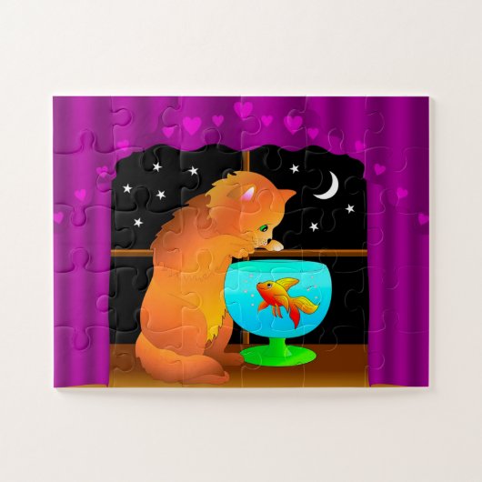 Kat in de viskom legpuzzel (Horizontaal)