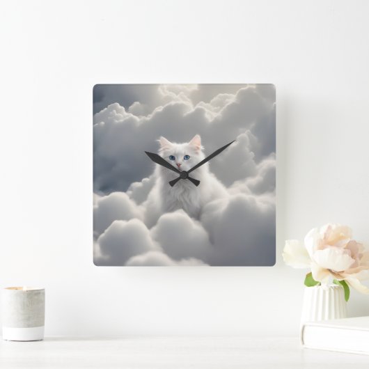 Kat in de wolken vierkante klok (Huis)