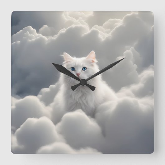 Kat in de wolken vierkante klok (Voorkant)