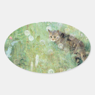 Kat in de zomerweide, Bruno Liljefors Ovale Sticker