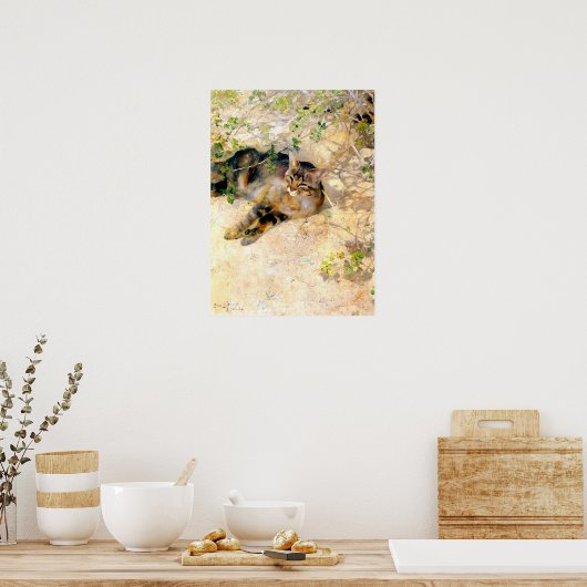 Kat in de zon, Bruno Liljefors Poster (Keuken)
